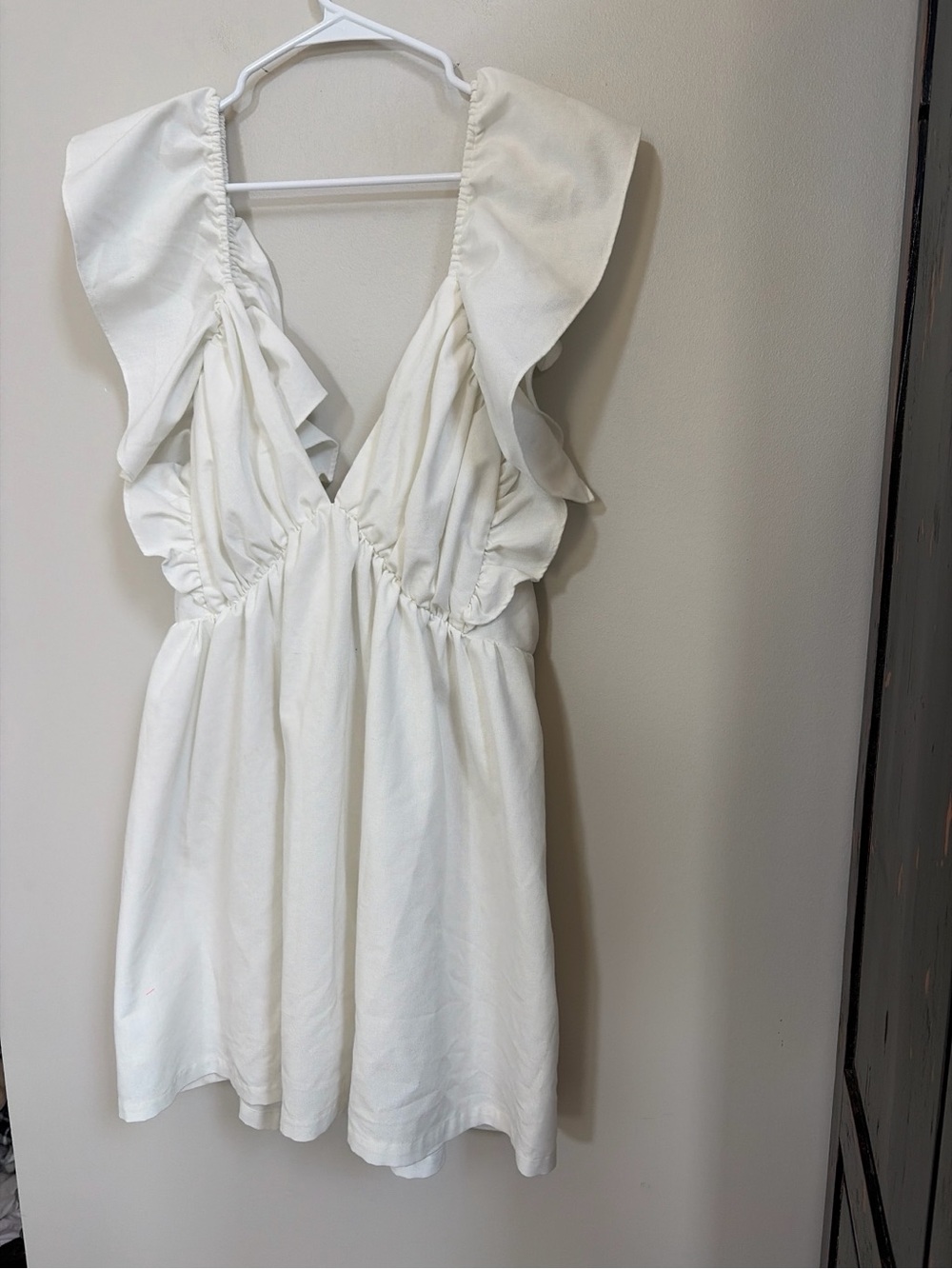 Showpo White Ruffle V-Neck Mini Dress - Picture 2 of 5